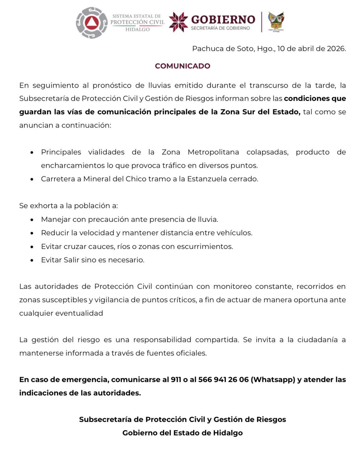 Estado actual de vialidades en Pachuca, se recomienda precaución